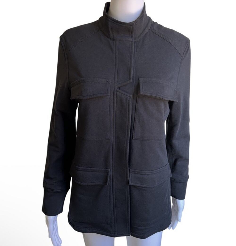 Peruvian Connection Avery Knit Military Jacket Womens S Black Utility Cotton